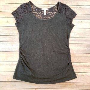 Ambiance Maternity Gray Lace Accent Shirt L